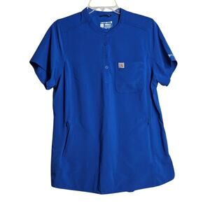 Carhartt Force Scrub Top Button Up Modern Fit Royal Blue Womens Large
